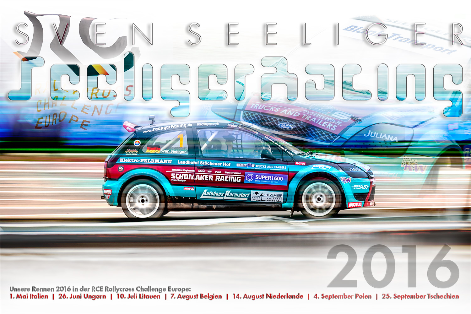 Die Vorbereitungen laufen, Sven Seeliger, der Champion von 2014 tritt auch 2016 wieder in der Rallycross Challenge Europe, Super 1600 mit seinem Ford Fiesta an!